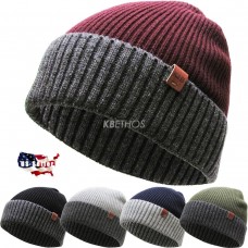 Cuffed Two Tone Ribbed Beanie Winter Knit Ski Hat Skully  eb-44017795